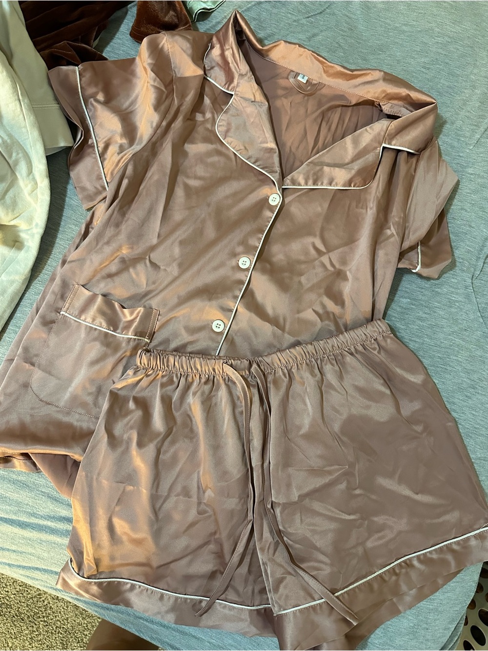 Satin Short Pajama Set in Dusty Rose - Women's Two-Piece Sleepwear